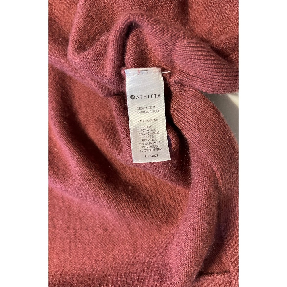 Athleta Merlot Wool Cashmere Blend Crew Neck Tunic‎ Sweater XS Side Slits - Picture 3 of 7